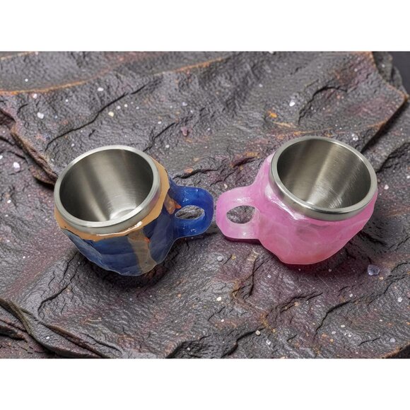 Handcrafted Resin & Stainless Steel Rock Design Mugs Set - Picture 6 of 14